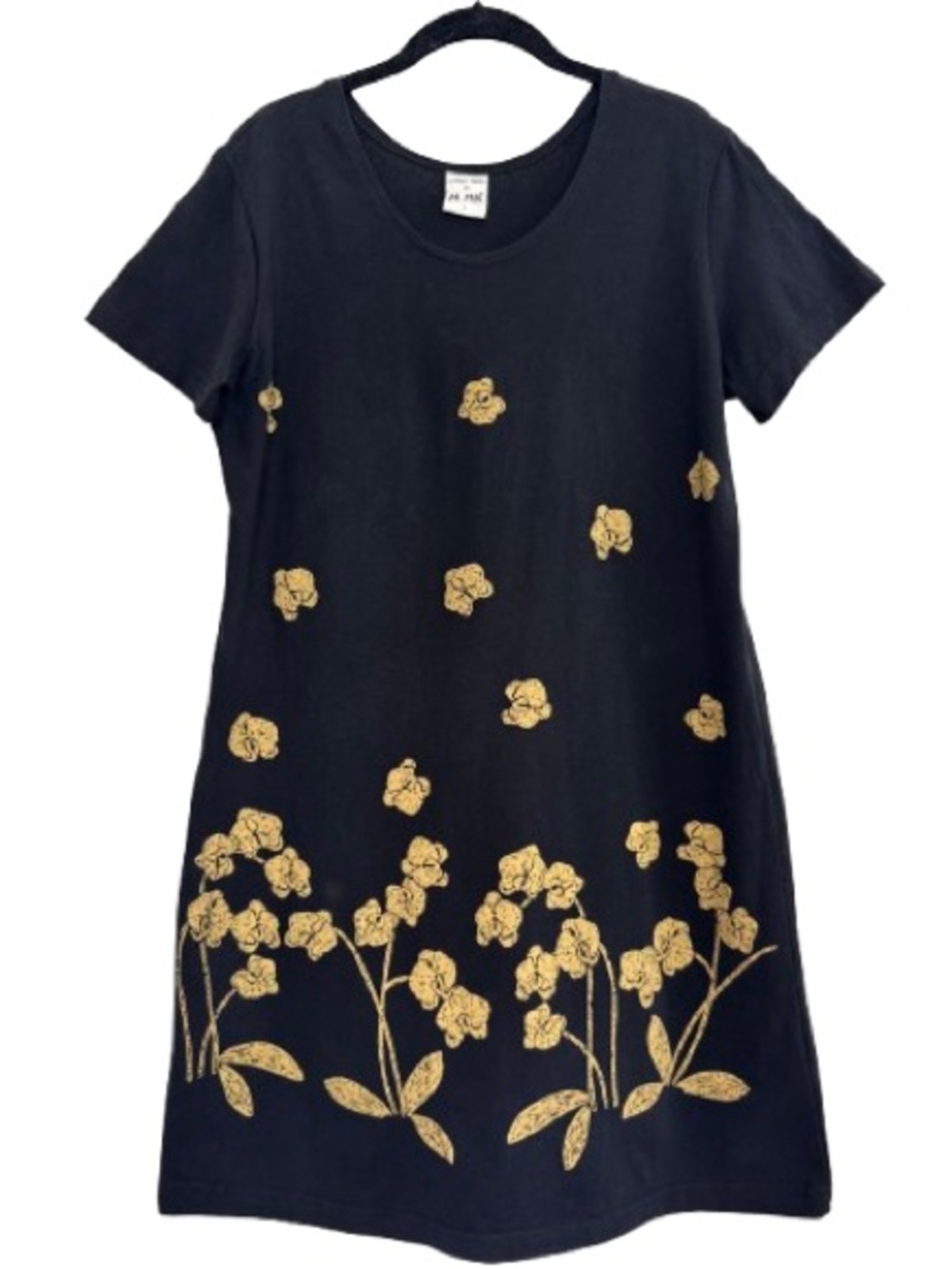 Cotton Fields M.Mac Black Gold Floral Short Sleeve Dress Cotton